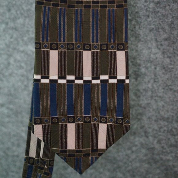 Courrèges Homme Tie Blue Green Geometric Pattern Silk Blend Classic Menswear - Picture 1 of 3